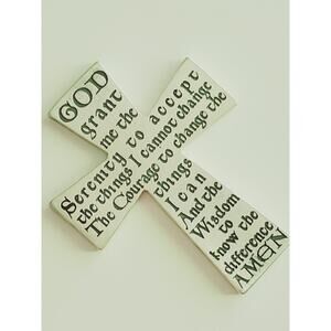 925 Sterling Silver Serenity Prayer Inspirational Gothic Cross Minimalist